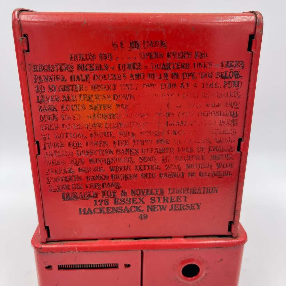 Vintage Uncle Sam's 3 Coin Register Bank Red Metal Toy Cash Register - Picture 3 of 5